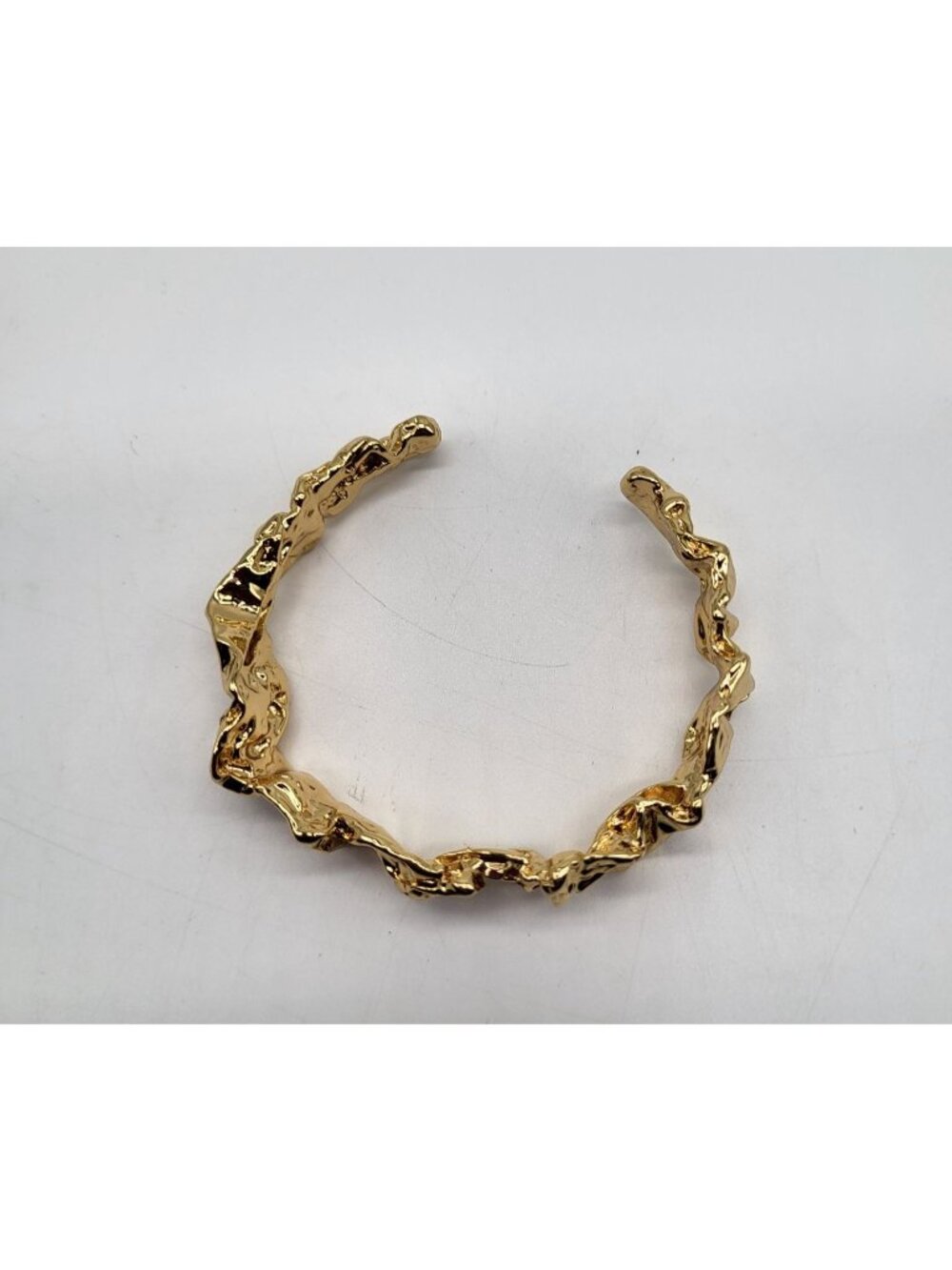 Gold Plated Nugget Cuff Bracelet Brutalist Textured Crushed Metal Look - Picture 2 of 10